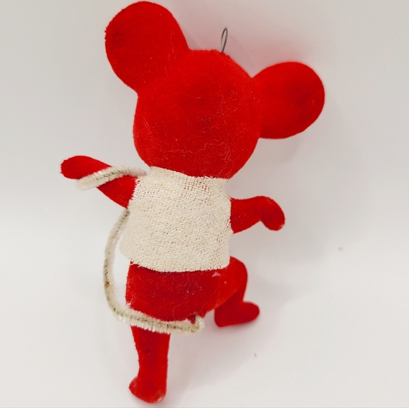 Vintage Red Flocked Mouse Christmas Ornament 3.75" - Picture 2 of 3